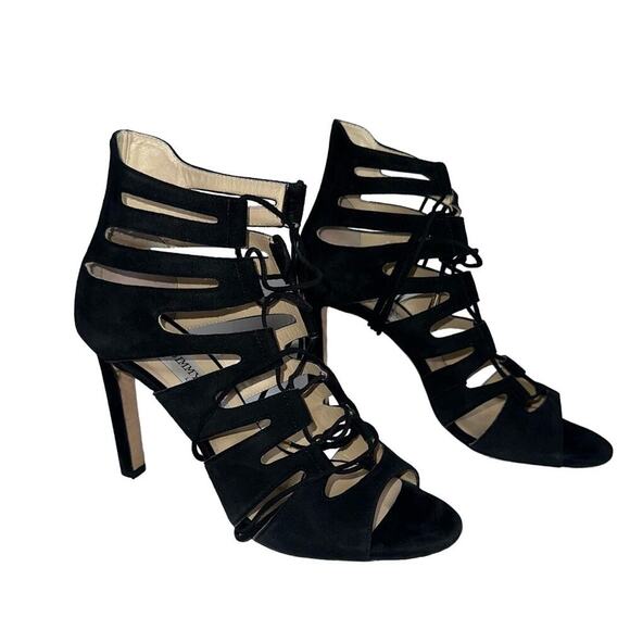 Jimmy Choo Hitch 100 Mirrored Lace Up Cage Heels Black Size EU 39.5 Gladiator - Picture 1 of 8
